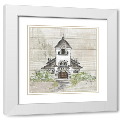 Hometown Church White Modern Wood Framed Art Print with Double Matting by Norkus, Julie