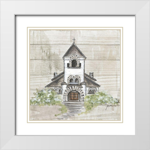 Hometown Church White Modern Wood Framed Art Print with Double Matting by Norkus, Julie