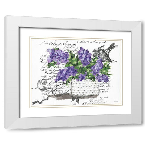 Hobnail Lilac Bird White Modern Wood Framed Art Print with Double Matting by Norkus, Julie
