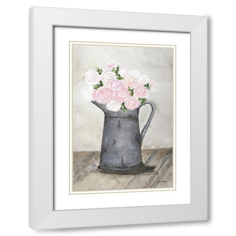 Galvanized Pitcher of Ranunculus White Modern Wood Framed Art Print with Double Matting by Norkus, Julie