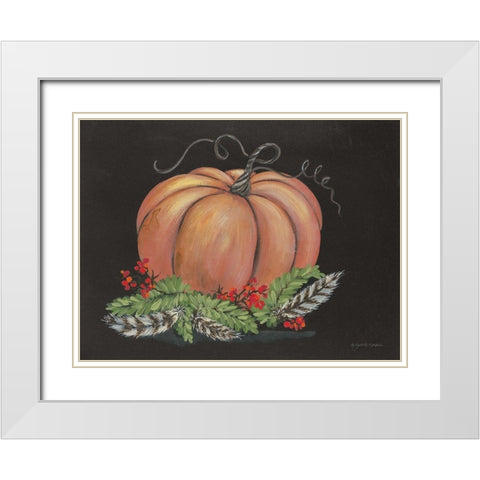 Pumpkin and Feathers White Modern Wood Framed Art Print with Double Matting by Norkus, Julie