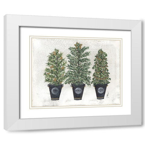 Joy-Peace and Love Tree Trio White Modern Wood Framed Art Print with Double Matting by Norkus, Julie