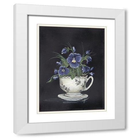 Tea Cup Violets White Modern Wood Framed Art Print with Double Matting by Norkus, Julie