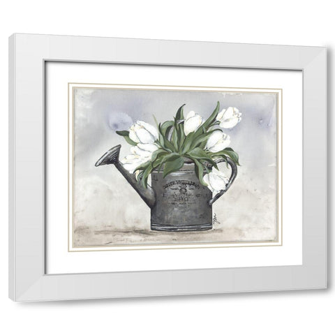 Watering Can Tulips White Modern Wood Framed Art Print with Double Matting by Norkus, Julie