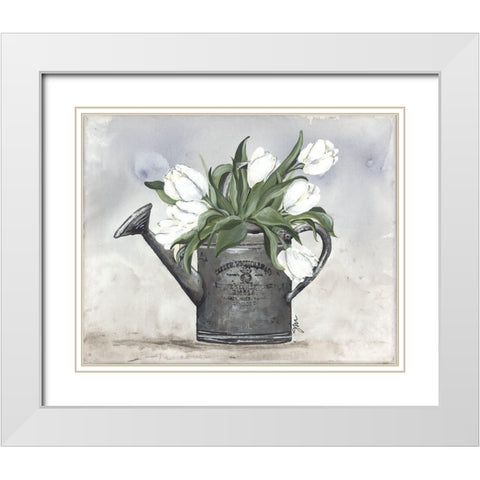 Watering Can Tulips White Modern Wood Framed Art Print with Double Matting by Norkus, Julie