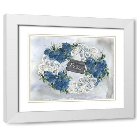 Hydrangea Wreath Blue White Modern Wood Framed Art Print with Double Matting by Norkus, Julie