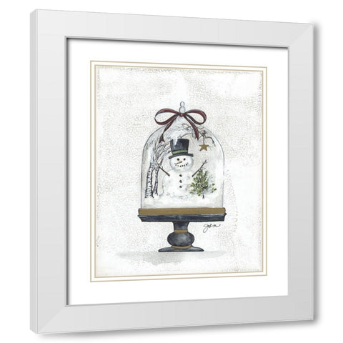 Snowman Cloche White Modern Wood Framed Art Print with Double Matting by Norkus, Julie