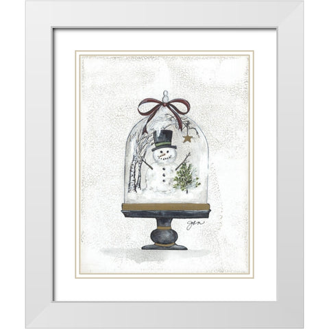 Snowman Cloche White Modern Wood Framed Art Print with Double Matting by Norkus, Julie