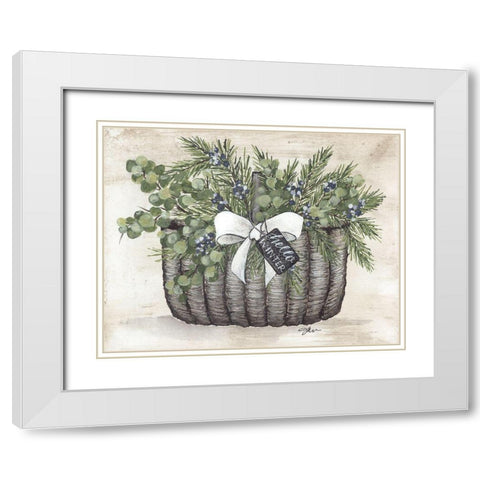 Winter Greens Basket White Modern Wood Framed Art Print with Double Matting by Norkus, Julie