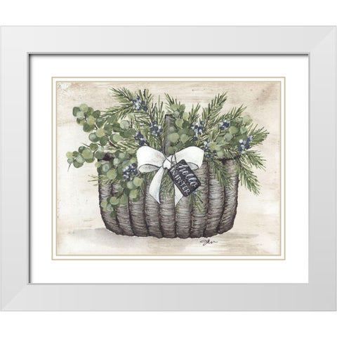 Winter Greens Basket White Modern Wood Framed Art Print with Double Matting by Norkus, Julie