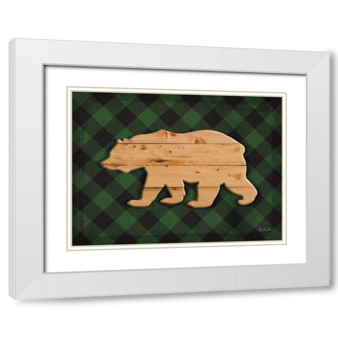 Wood and Plaid Bear White Modern Wood Framed Art Print with Double Matting by Rader, Lauren