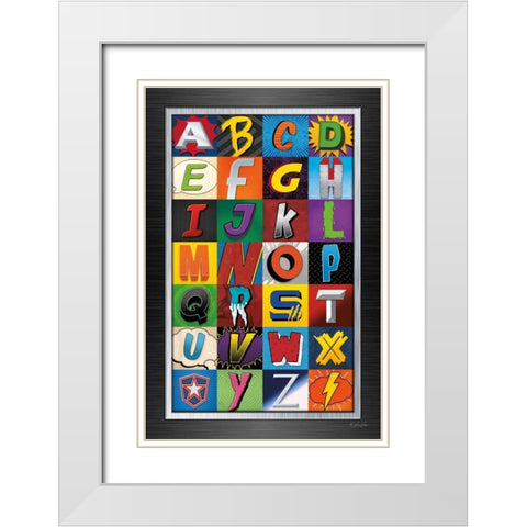 Superhero Alphabet White Modern Wood Framed Art Print with Double Matting by Rader, Lauren