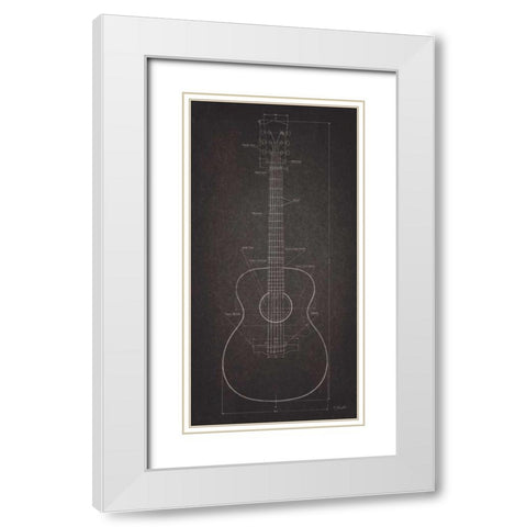 Acoustic Guitar Blueprint White Modern Wood Framed Art Print with Double Matting by Rader, Lauren