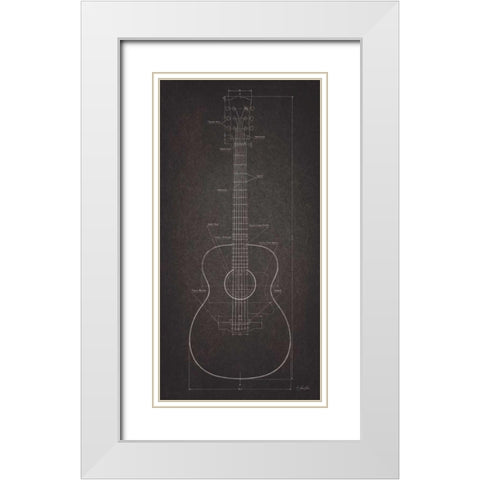 Acoustic Guitar Blueprint White Modern Wood Framed Art Print with Double Matting by Rader, Lauren