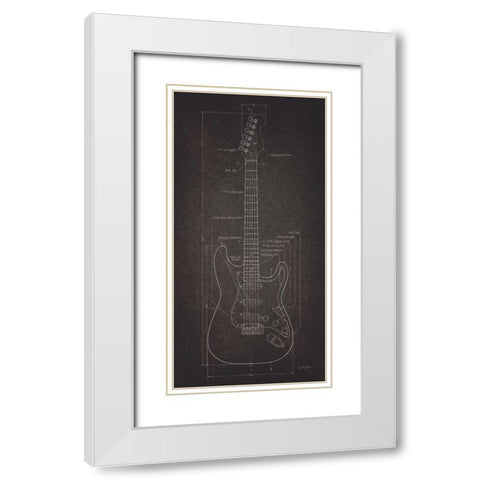 Electric Guitar Blueprint White Modern Wood Framed Art Print with Double Matting by Rader, Lauren