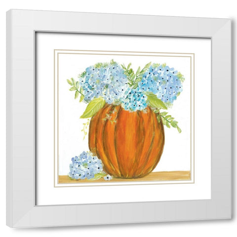 Pumpkin Full of Hydrangeas White Modern Wood Framed Art Print with Double Matting by Ebert, Roey