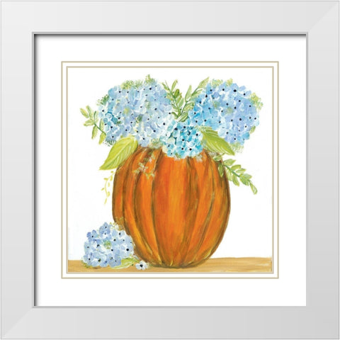 Pumpkin Full of Hydrangeas White Modern Wood Framed Art Print with Double Matting by Ebert, Roey