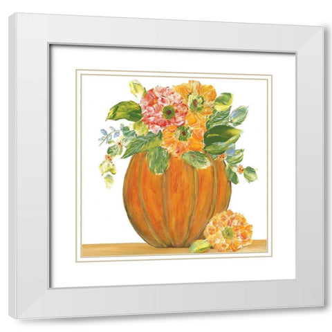 Pumpkin Full of Mums White Modern Wood Framed Art Print with Double Matting by Ebert, Roey