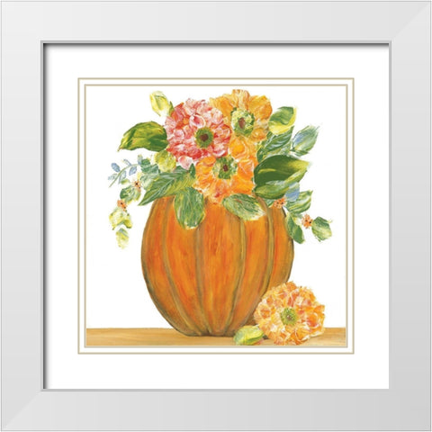 Pumpkin Full of Mums White Modern Wood Framed Art Print with Double Matting by Ebert, Roey