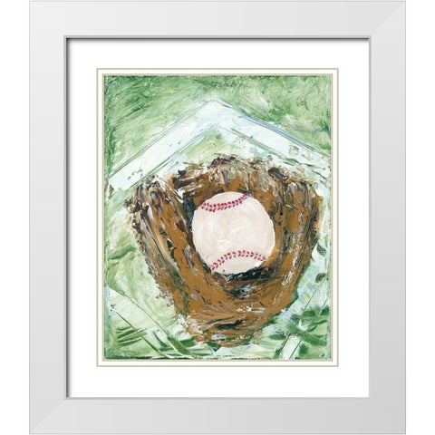Baseball and Glove White Modern Wood Framed Art Print with Double Matting by Ebert, Roey