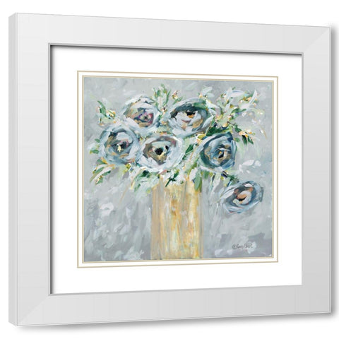 Blooms in Gold Vase White Modern Wood Framed Art Print with Double Matting by Ebert, Roey
