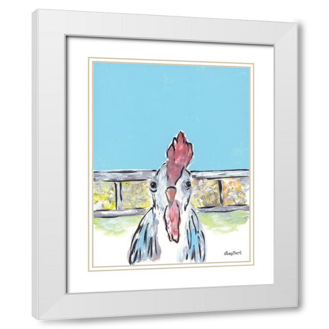 Cluck Cluck White Modern Wood Framed Art Print with Double Matting by Ebert, Roey