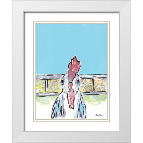 Cluck Cluck White Modern Wood Framed Art Print with Double Matting by Ebert, Roey