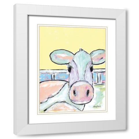 Moo Moo White Modern Wood Framed Art Print with Double Matting by Ebert, Roey