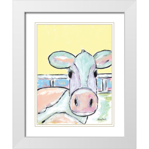 Moo Moo White Modern Wood Framed Art Print with Double Matting by Ebert, Roey