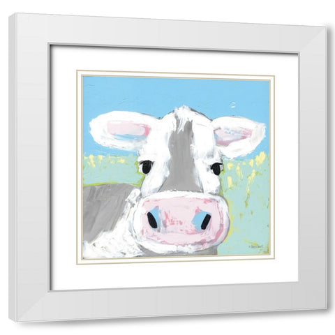 Moo White Modern Wood Framed Art Print with Double Matting by Ebert, Roey