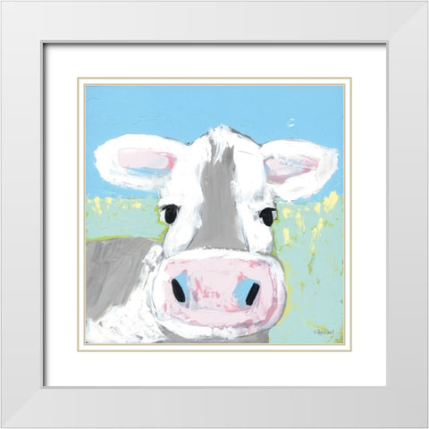 Moo White Modern Wood Framed Art Print with Double Matting by Ebert, Roey