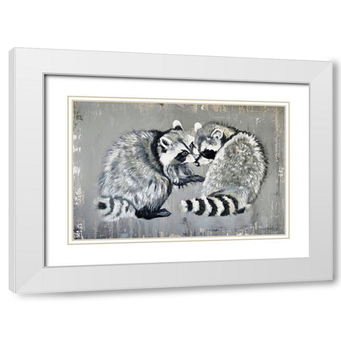 Two Raccoons White Modern Wood Framed Art Print with Double Matting by Redman, Suzi