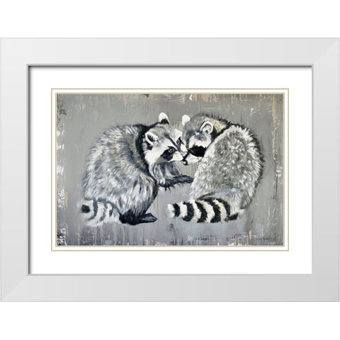 Two Raccoons White Modern Wood Framed Art Print with Double Matting by Redman, Suzi