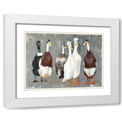 Six Runner Ducks White Modern Wood Framed Art Print with Double Matting by Redman, Suzi