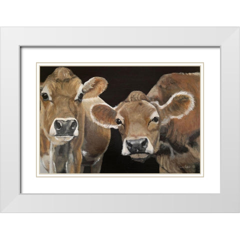 Hello There Cows White Modern Wood Framed Art Print with Double Matting by Redman, Suzi