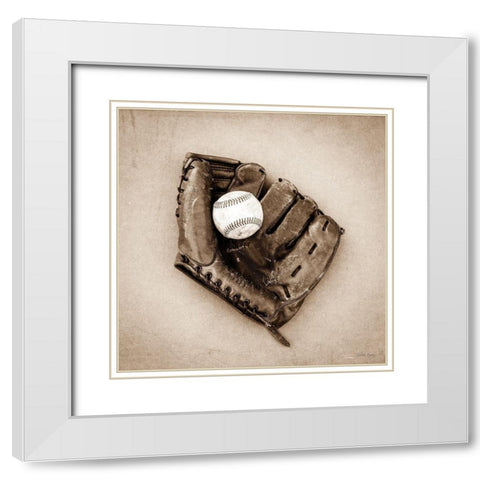 Vintage Baseball White Modern Wood Framed Art Print with Double Matting by Rigsby, Jennifer