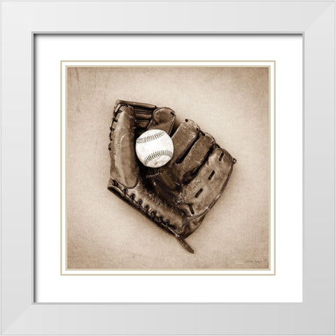 Vintage Baseball White Modern Wood Framed Art Print with Double Matting by Rigsby, Jennifer