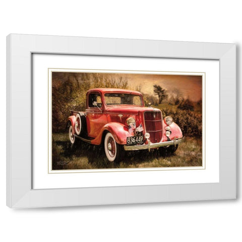 Little Red Truck White Modern Wood Framed Art Print with Double Matting by Vieira, Robin-Lee