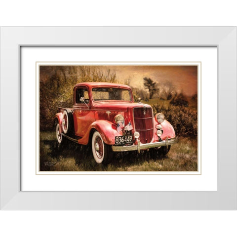 Little Red Truck White Modern Wood Framed Art Print with Double Matting by Vieira, Robin-Lee