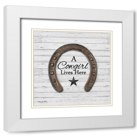 A Cowgirl Lives Here White Modern Wood Framed Art Print with Double Matting by Vieira, Robin-Lee