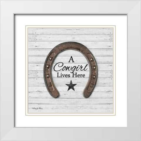 A Cowgirl Lives Here White Modern Wood Framed Art Print with Double Matting by Vieira, Robin-Lee