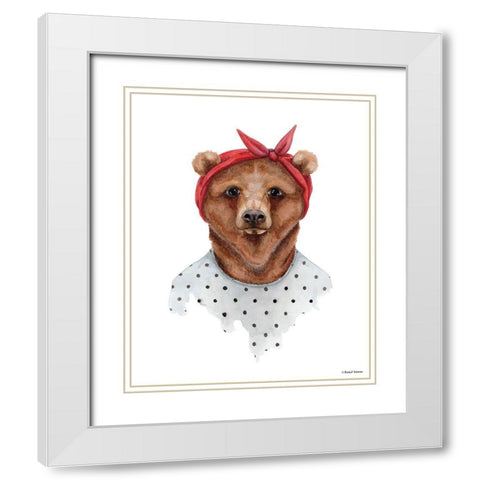 Bear in Bandana White Modern Wood Framed Art Print with Double Matting by Nieman, Rachel