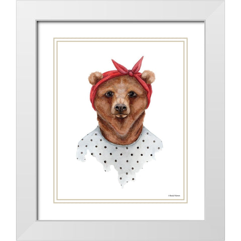 Bear in Bandana White Modern Wood Framed Art Print with Double Matting by Nieman, Rachel