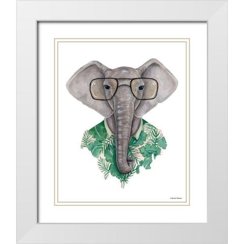Elephant in Eye Glasses White Modern Wood Framed Art Print with Double Matting by Nieman, Rachel