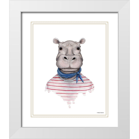 Hippo in Handkerchief White Modern Wood Framed Art Print with Double Matting by Nieman, Rachel