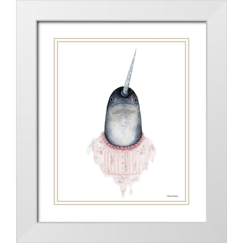 Narwhal in a Nightgown White Modern Wood Framed Art Print with Double Matting by Nieman, Rachel