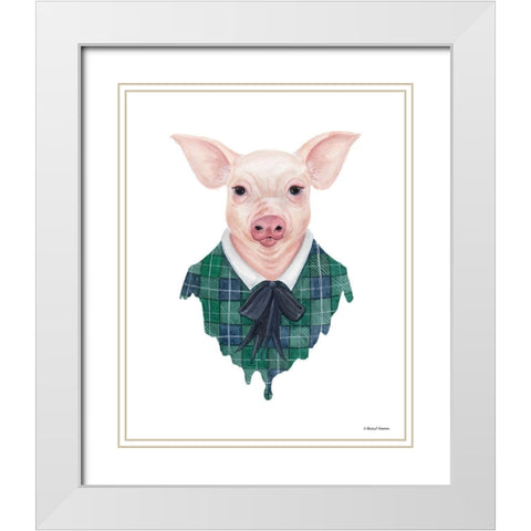 Pig in Plaid White Modern Wood Framed Art Print with Double Matting by Nieman, Rachel