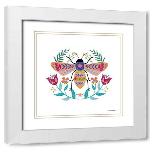 Folk Art Bee     White Modern Wood Framed Art Print with Double Matting by Nieman, Rachel