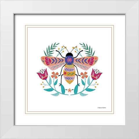 Folk Art Bee     White Modern Wood Framed Art Print with Double Matting by Nieman, Rachel