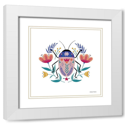 Folk Art Beetle    White Modern Wood Framed Art Print with Double Matting by Nieman, Rachel